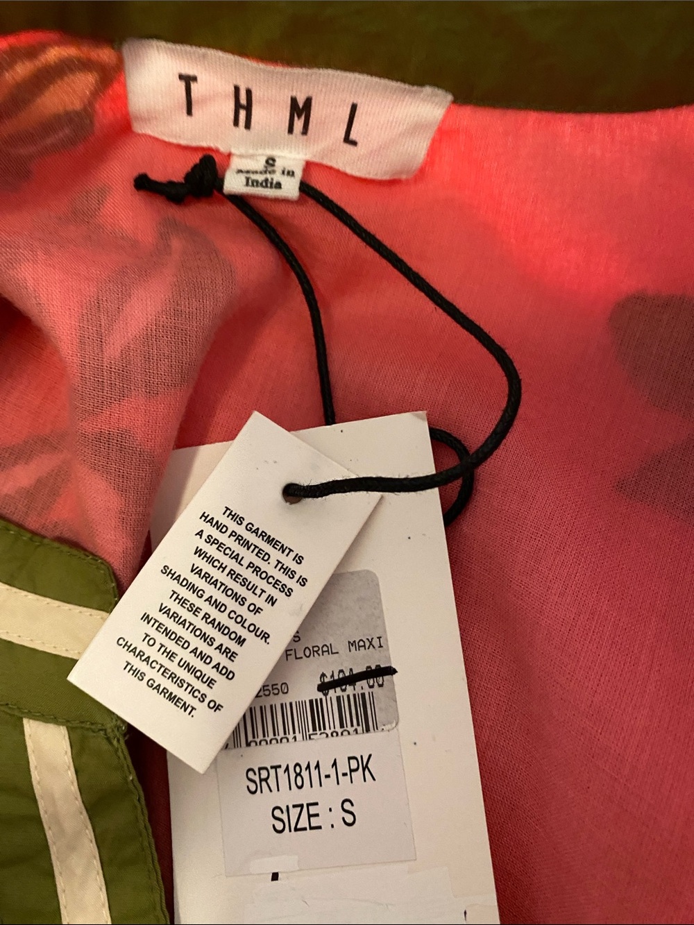 THML Pink Floral Maxi Dress with Olive Trim - Picture 2 of 13